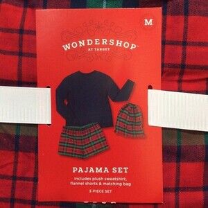 Plaid Pajama Set Long Sleeve Top & Shorts Ladies Sz Med NWT Wondershop Holiday